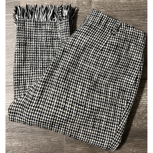 Free People Black & White Houndstooth Fringe Hem Ankle Pants Size 4 (29x27) - Picture 1 of 14